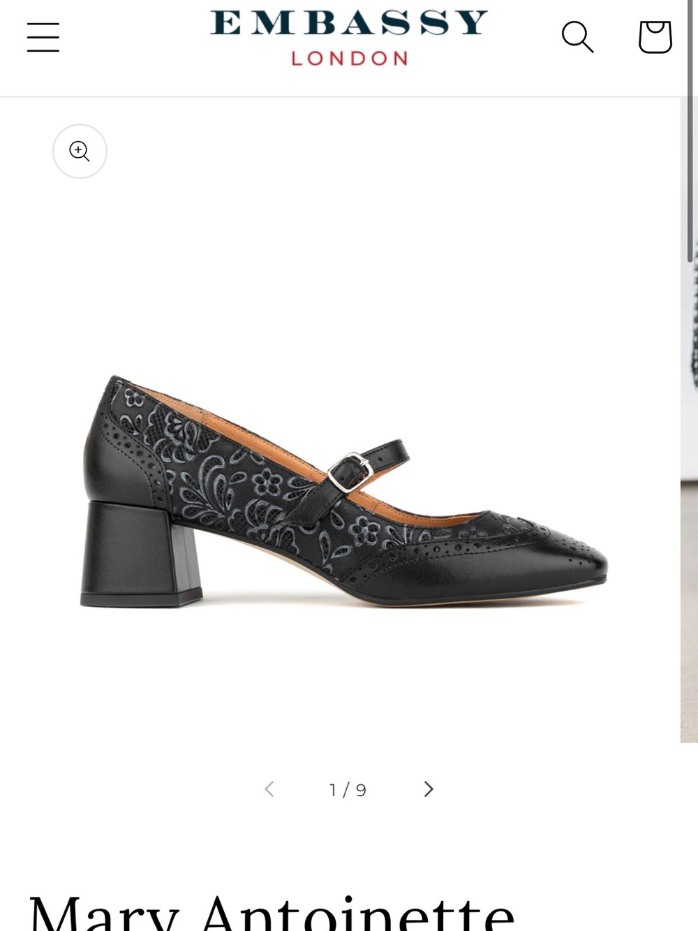Embassy London Mary Antoinette Black Floral-Trim Mary Jane Heels